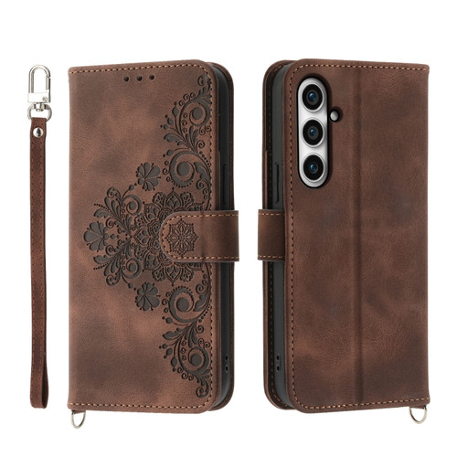 Samsung Galaxy S23 FE 5G Skin-feel Flowers Embossed Wallet Leather Phone Case - Brown