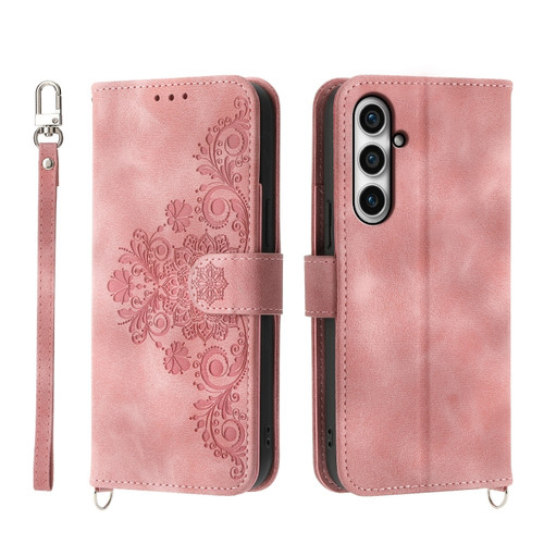 Samsung Galaxy S23 FE 5G Skin-feel Flowers Embossed Wallet Leather Phone Case - Pink
