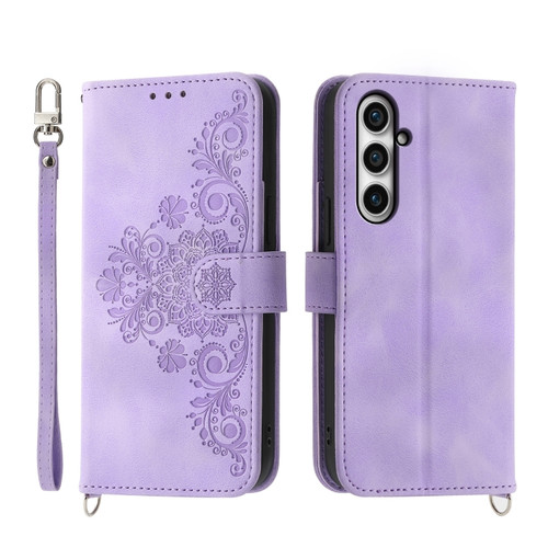 Samsung Galaxy S23 FE 5G Skin-feel Flowers Embossed Wallet Leather Phone Case - Purple