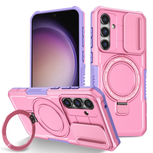 Samsung Galaxy S23 FE 5G Sliding Camshield Magsafe Holder TPU Hybrid PC Phone Case - Purple Pink