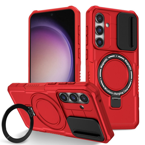 Samsung Galaxy S23 FE 5G Sliding Camshield Magsafe Holder TPU Hybrid PC Phone Case - Red