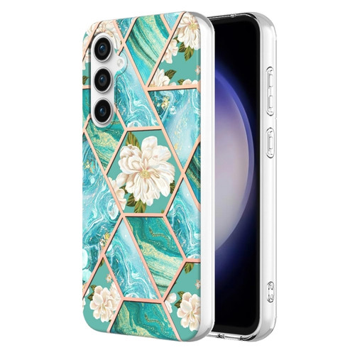 Samsung Galaxy S23 FE 5G Splicing Marble Flower IMD TPU Phone Case - Blue Flower