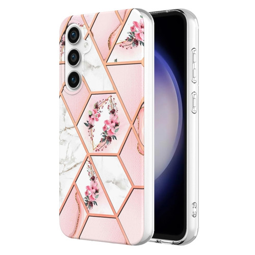 Samsung Galaxy S23 FE 5G Splicing Marble Flower IMD TPU Phone Case - Pink Flower