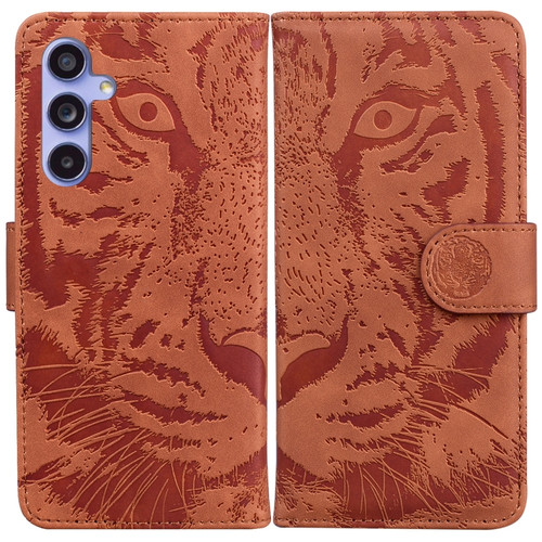 Samsung Galaxy S23 FE 5G Tiger Embossing Pattern Flip Leather Phone Case - Brown