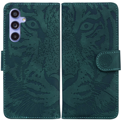 Samsung Galaxy S23 FE 5G Tiger Embossing Pattern Flip Leather Phone Case - Green