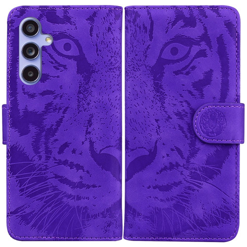 Samsung Galaxy S23 FE 5G Tiger Embossing Pattern Flip Leather Phone Case - Purple