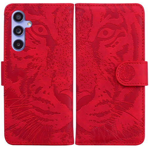 Samsung Galaxy S23 FE 5G Tiger Embossing Pattern Flip Leather Phone Case - Red