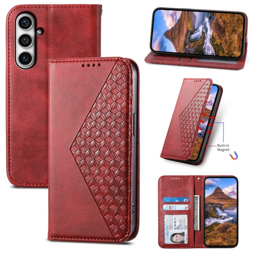 Samsung Galaxy S23 FE Cubic Grid Calf Texture Magnetic Leather Phone Case - Red