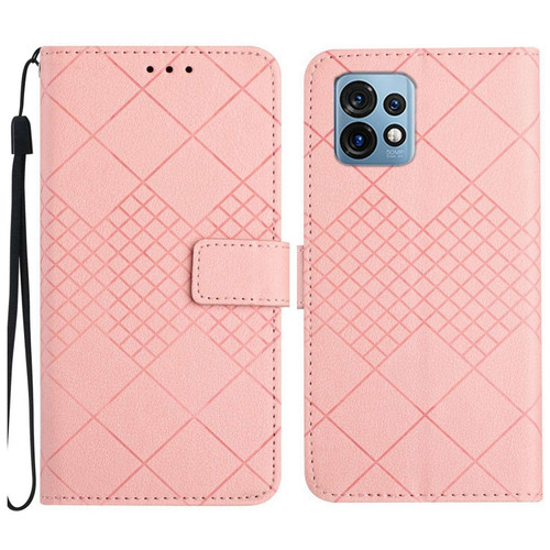 Motorola Edge+ 2023 Pro Rhombic Grid Texture Leather Phone Case - Pink