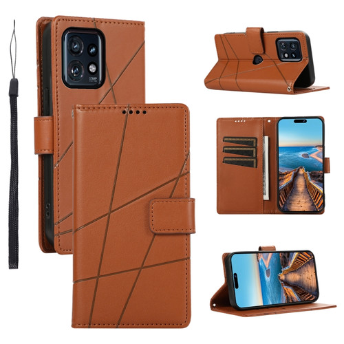 Motorola Edge+ 2023 PU Genuine Leather Texture Embossed Line Phone Case - Brown