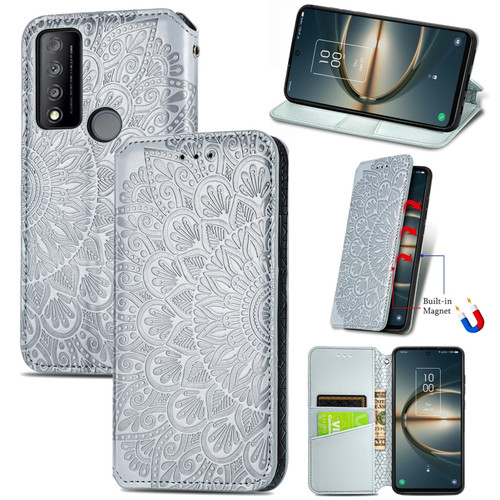 TCL 30 V 5G Blooming Mandala Embossed Magnetic Leather Phone Case - Gray