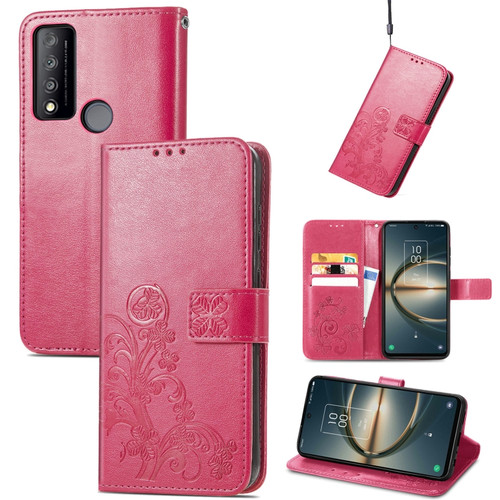 TCL 30 V 5G Four-leaf Clasp Embossed Buckle Leather Phone Case - Magenta