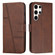 ForSamsung Galaxy S24 Ultra Stitching Calf Texture Buckle Leather Phone Case - Brown