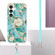 Samsung Galaxy S24+ 5G Electroplating Splicing Marble Flower IMD TPU Phone Case with Lanyard - Blue Flower