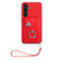 Samsung Galaxy S24 5G Organ Card Bag Ring Holder PU Phone Case with Lanyard - Red