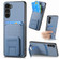 Samsung Galaxy S24 5G Carbon Fiber Card Bag Fold Stand Phone Case - Blue