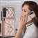 Samsung Galaxy S24 5G Rhombic Texture Card Bag Phone Case with Long Lanyard - Rose Gold