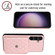 Samsung Galaxy S24 5G Rhombic Texture Card Bag RFID Phone Case with Long Lanyard - Rose Gold