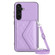 Samsung Galaxy S24 5G Rhombic Texture Card Bag RFID Phone Case with Long Lanyard - Light Purple