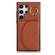 Samsung Galaxy S24 Ultra 5G YM007 Ring Holder Card Bag Skin Feel Phone Case - Brown