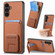 Samsung Galaxy A14 4G/5G Carbon Fiber Card Bag Fold Stand Phone Case - Brown