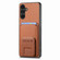 Samsung Galaxy A14 4G/5G Carbon Fiber Card Bag Fold Stand Phone Case - Brown