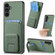 Samsung Galaxy A14 4G/5G Carbon Fiber Card Bag Fold Stand Phone Case - Green