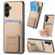 Samsung Galaxy A14 4G/5G Carbon Fiber Card Bag Fold Stand Phone Case - Khaki