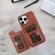 iPhone 15 Pro Max 01 RFID Card Bag Cowhide Texture PU Phone Case - Brown