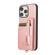 iPhone 15 Pro Max 01 RFID Card Bag Cowhide Texture PU Phone Case - Pink