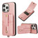 iPhone 15 Pro Max 02 RFID Card Bag Cowhide Texture PU Phone Case - Pink