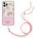 iPhone 15 Pro Max Bronzing Butterfly Flower TPU Phone Case with Lanyard - Peony