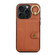 iPhone 15 Pro Max Brushed Texture Wallet Ring Holder Phone Case - Brown