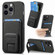 iPhone 15 Pro Max Carbon Fiber Card Bag Fold Stand Phone Case - Black