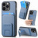 iPhone 15 Pro Max Carbon Fiber Card Bag Fold Stand Phone Case - Blue
