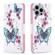 iPhone 15 Pro Max Colored Drawing Pattern Flip Leather Phone Case - Flowers Butterfly