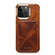 iPhone 15 Pro Max Denior Oil Wax Leather Electroplating Card Slot Holder Phone Case - Brown