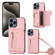 iPhone 15 Pro Max DF-09 Crossbody Litchi texture Card Bag Design PU Phone Case - Pink