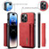iPhone 15 Pro Max DG.MING M1 Series 3-Fold Multi Card Wallet Leather Phone Case - Red