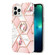 iPhone 15 Pro Max Electroplating Splicing Marble Flower Pattern TPU Shockproof Case with Rhinestone Ring Holder - Pink Flower