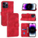 iPhone 15 Pro Max Embossed Line Leather Phone Case with Lanyard - Red