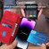 iPhone 15 Pro Max Embossed Line Leather Phone Case with Lanyard - Red