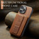 iPhone 15 Pro Max Fierre Shann Oil Wax Cow Leather Card Holder Back Phone Case - Brown