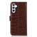 Samsung Galaxy A35 5G Crocodile Top Layer Cowhide Leather Phone Case - Brown