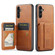Samsung Galaxy A35 5G Fierre Shann Oil Wax Cow Leather Card Holder Back Phone Case - Brown