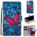 Samsung Galaxy A52 5G Coloured Drawing Cross Texture Horizontal Flip PU Leather Case with Holder & Card Slots & Wallet & Lanyard - Blue Red Butterfly