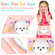 iPad 10.2 2021 / 2020 / 2019 Cat Holder Silicone Hybrid PC Tablet Case with Strap - Rose Pink