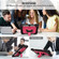 iPad 10.2 Shockproof PC + Silicone Combination Case with Holder & Hand Strap & Shoulder Strap - Black + Rose Red