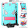 iPad 10th Gen 10.9 2022 Spider Texture Silicone Hybrid PC Tablet Case with Shoulder Strap - Mint Green + Rose Red