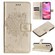 iPhone 16 Tree & Cat Embossed Pattern Flip Leather Phone Case - Gold
